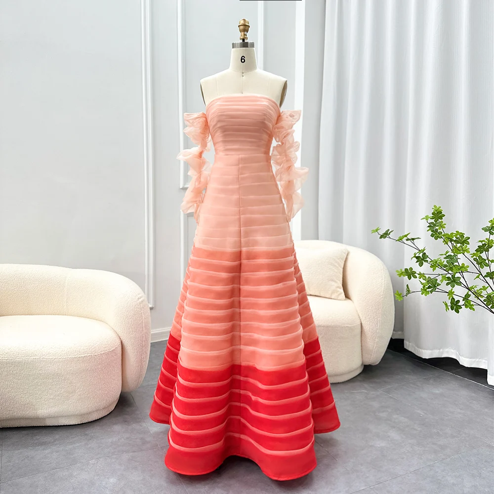 Jancember SF061 Formal Ruched Gradient Color Off Shoulder Evening Party Prom Dresses for Women