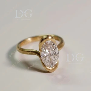 14K Gold Engagement Ring 4 Carat Diamond Handmade Half Bezel Setting Oval Cut Wedding Ring Perfect Anniversary Gift for Parties