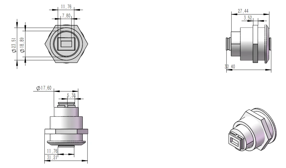Single Mode Network SC Fiber Optic Panel Mount Coupler Black Female Female Zinc Alloy Embedded Threaded Fixed Mount Adapter