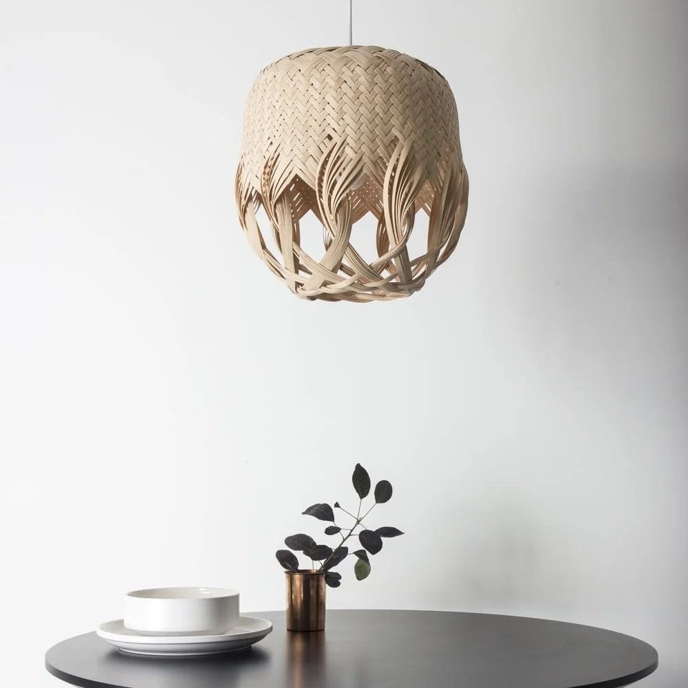 Hand Woven Light Bamboo Rattan Lampshade Round Shape Unique Patterns