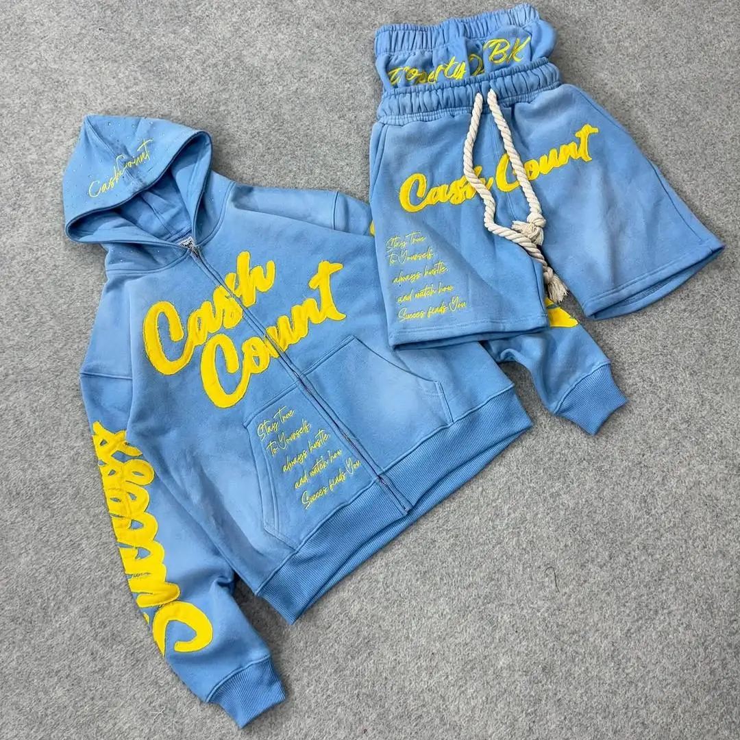 těžká 100% bavlněná přizpůsobitelná mužská retro hip-hopová aktivní bunda s kapuci – streetwearový styl s aplikovaným vyšíváním, volný střih