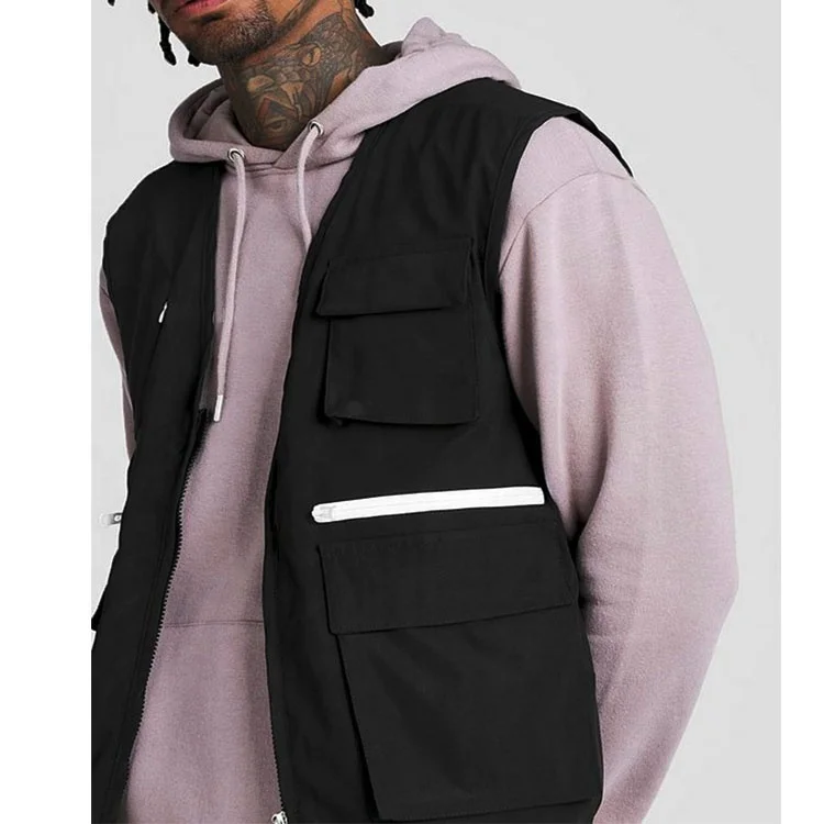 Source Ripstop fabric utility vest full zip up custom logo high quality  summer straight-cut hem casual men's vest jacket on m.