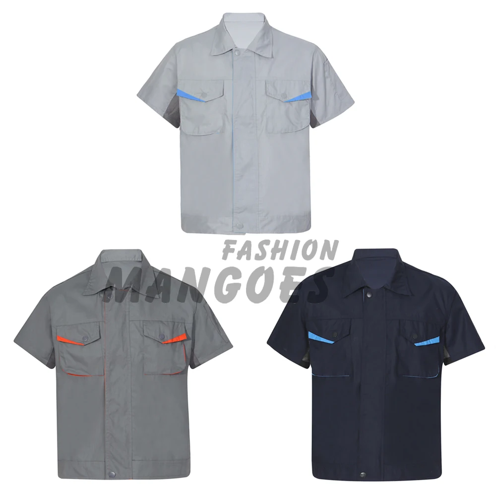 Motor Mechanic Uniform For Mens Color Block Short Sleeve Work Shirt Turndown Collar Tshirts