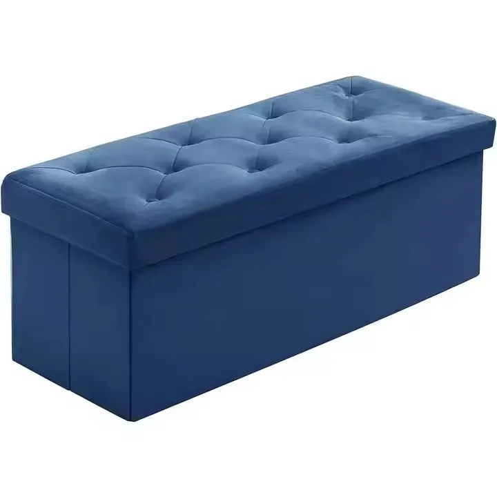 Folding Storage Ottoman Bench Custom Rectangular Black PU Leather Bedroom Modern Design Caishi High-quality Customizable details