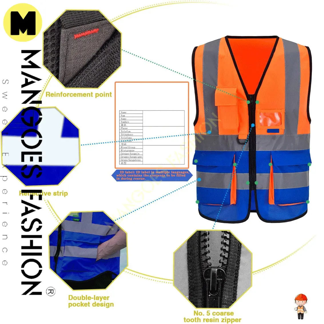 ANSI Class 2 Hi Vis Reflective Waterproof Safety Vest High Visibility ...