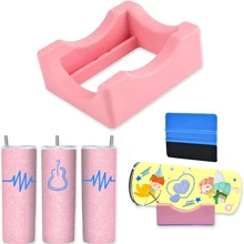 Built-in Slot Small Silicone Cup Holder Cradle For Crafting Sturdy Tumbler with Felt Squeegee Use to Apply Vinyl Decals