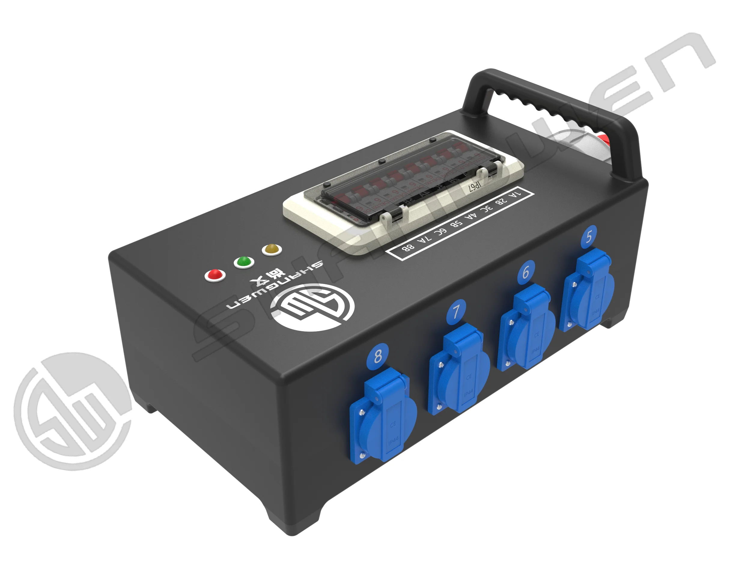 IP67 Portable Industrial Waterproof Power Distribution Box 32A ABS Distribution Box 6 Euro Plug ABS Electric Box