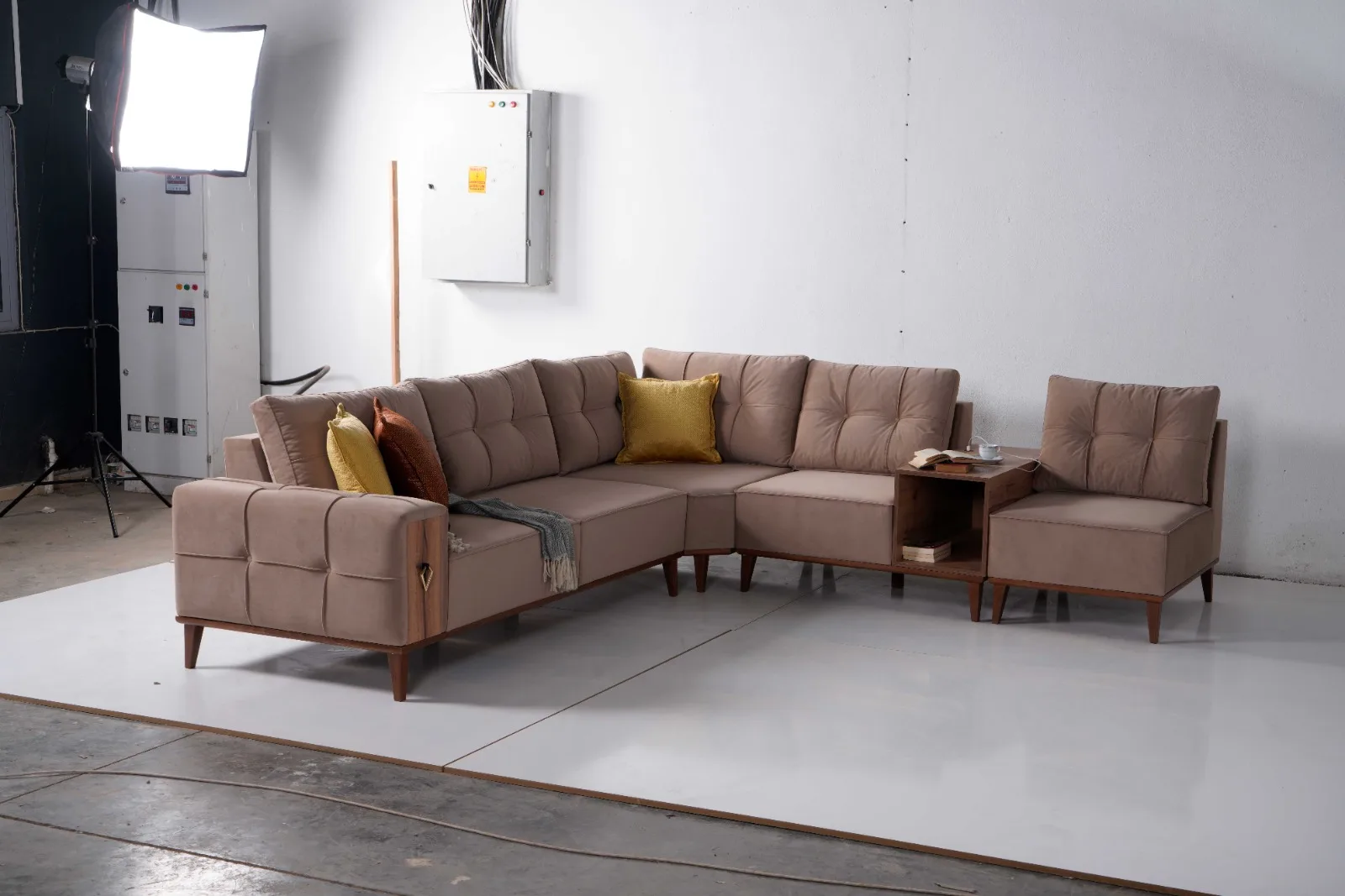 Modern Turkish Corner Sofa Set Luxury Fabric And Leather Corner Sofa