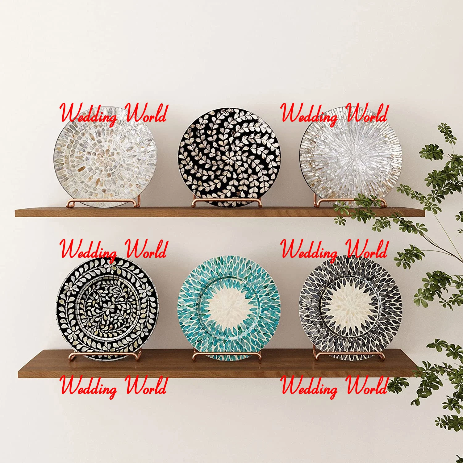 Wooden Charger Plate Round Shape Mother Of Pearl Serving Platter