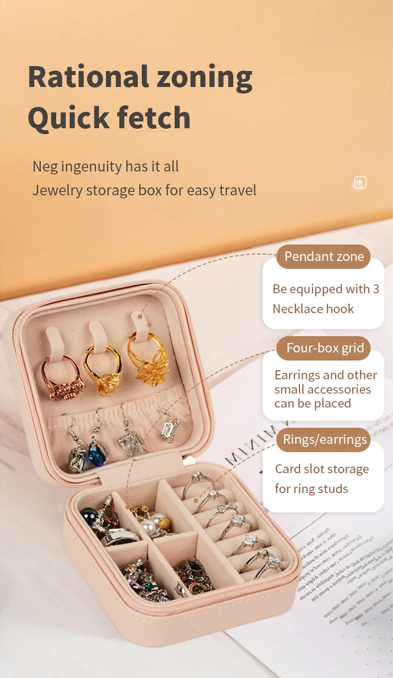 Pu Leather Jewel Case Travel Square Jewelry Storage Boxes Organizer
