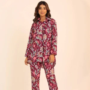 Enchanting Floral Print Woven Muslin Co-ord Set Ensemble in Soft Pink  Garden Blossom Coord Set Available in Big Sizes