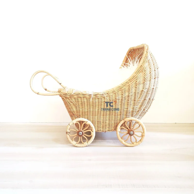 Doll Pram For Kids Toddler Toys Handwoven Stroller For Dolls Rattan ...