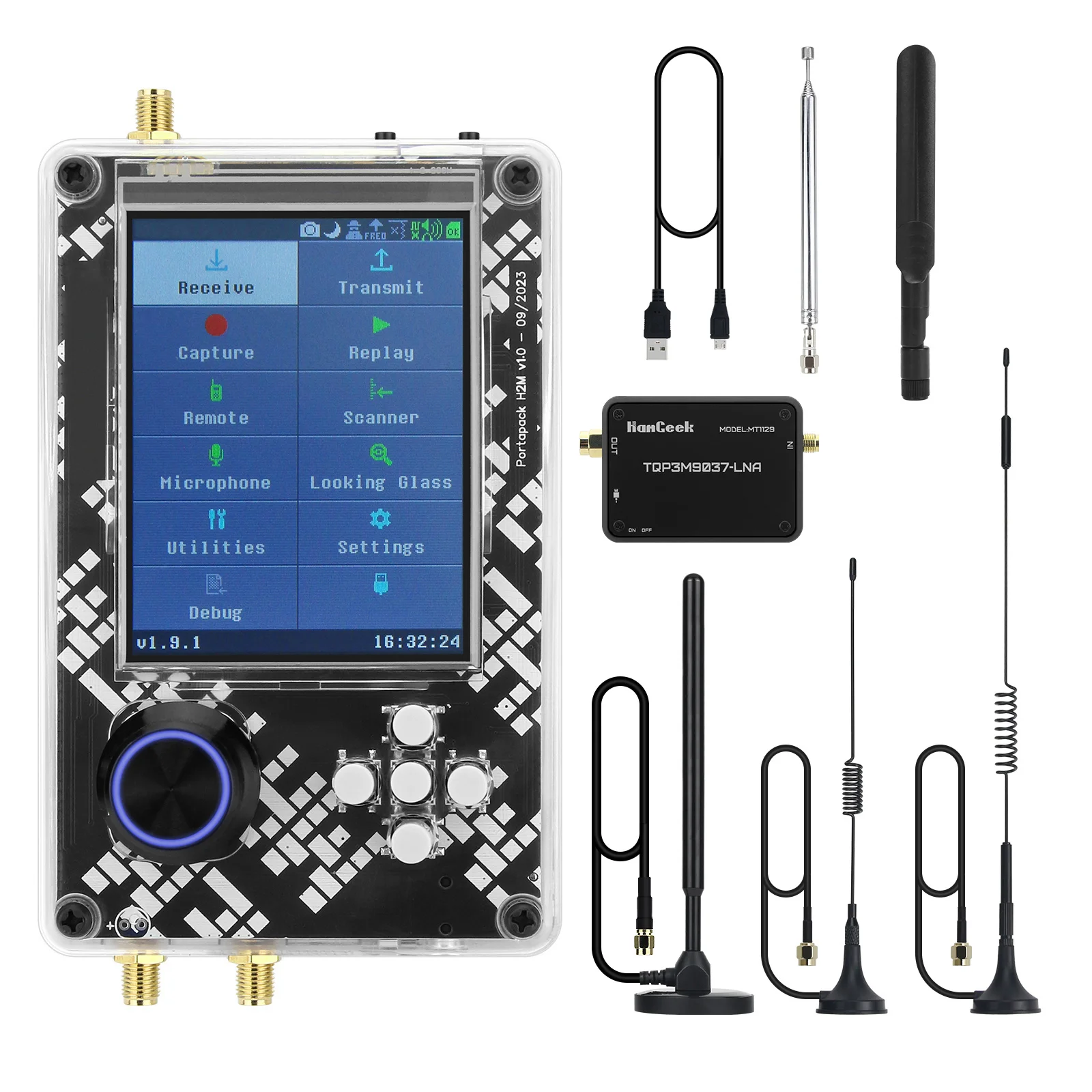 HackRF One R10 V2.0.x + PortaPack H2M with 5 Antennas & RF LNA for