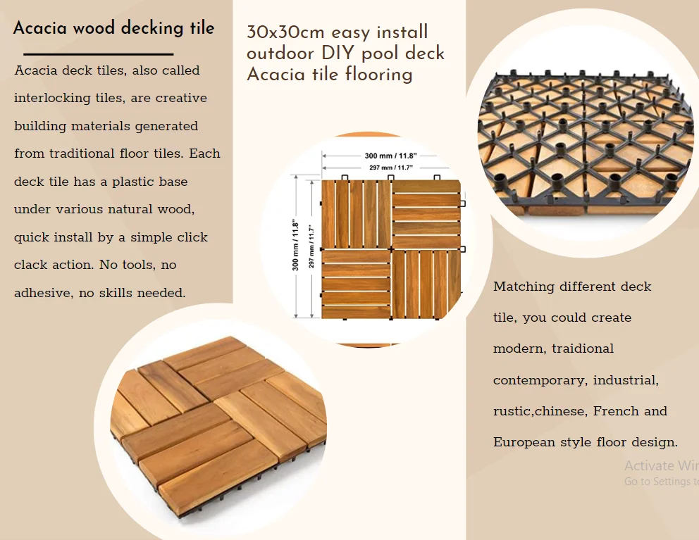 Villa Acacia Wood Interlocking Deck Tiles For Outdoor Patio And Floors