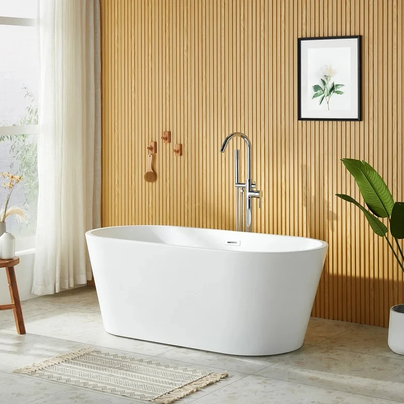 White Acrylic Free Standing Bath Tub Easy To Clean Modern Bathroom ...