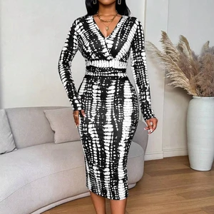 2026 Summer Fashion Casual Women's Floor-length Floral Printed Woven Long-sleeved V-neck Chiffon Natural Dress