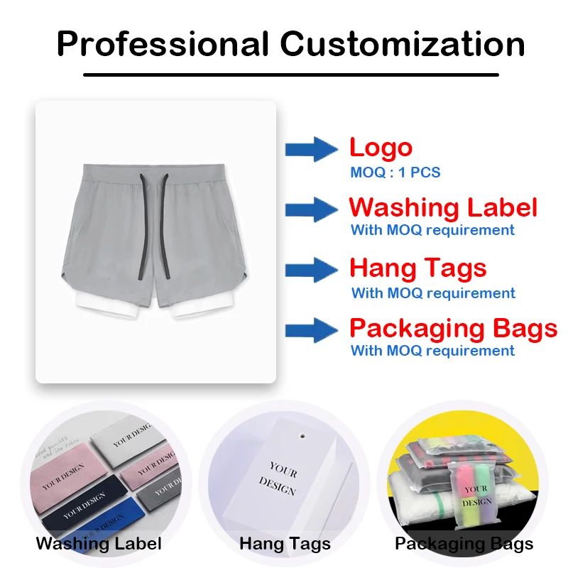 Running Breathable Men 2 in 1 Layers Sports Track Workout Gym Shorts With Pockets