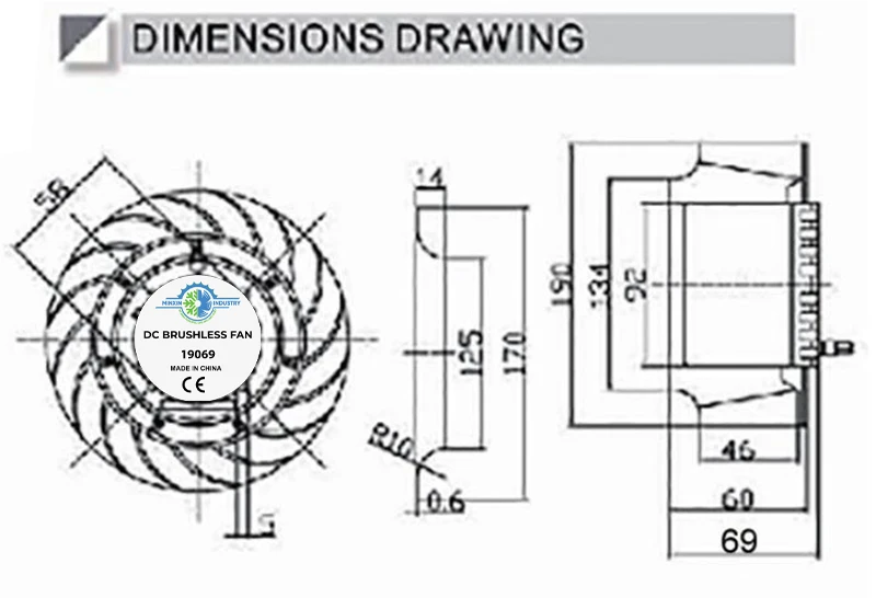 190mm 12V Quiet DC Backward Curved Centrifugal Fan for HVAC