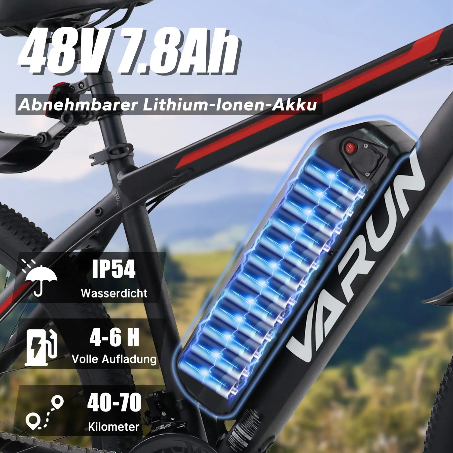 VARUN M26-2 Zoll E-Bike Elektrofahrrad48V 7.8 Ah abnehmbarer Akku E-Mountainbike