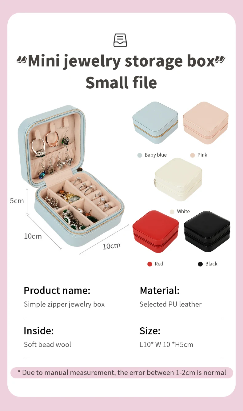 Pu Leather Jewel Case Travel Square Jewelry Storage Boxes Organizer