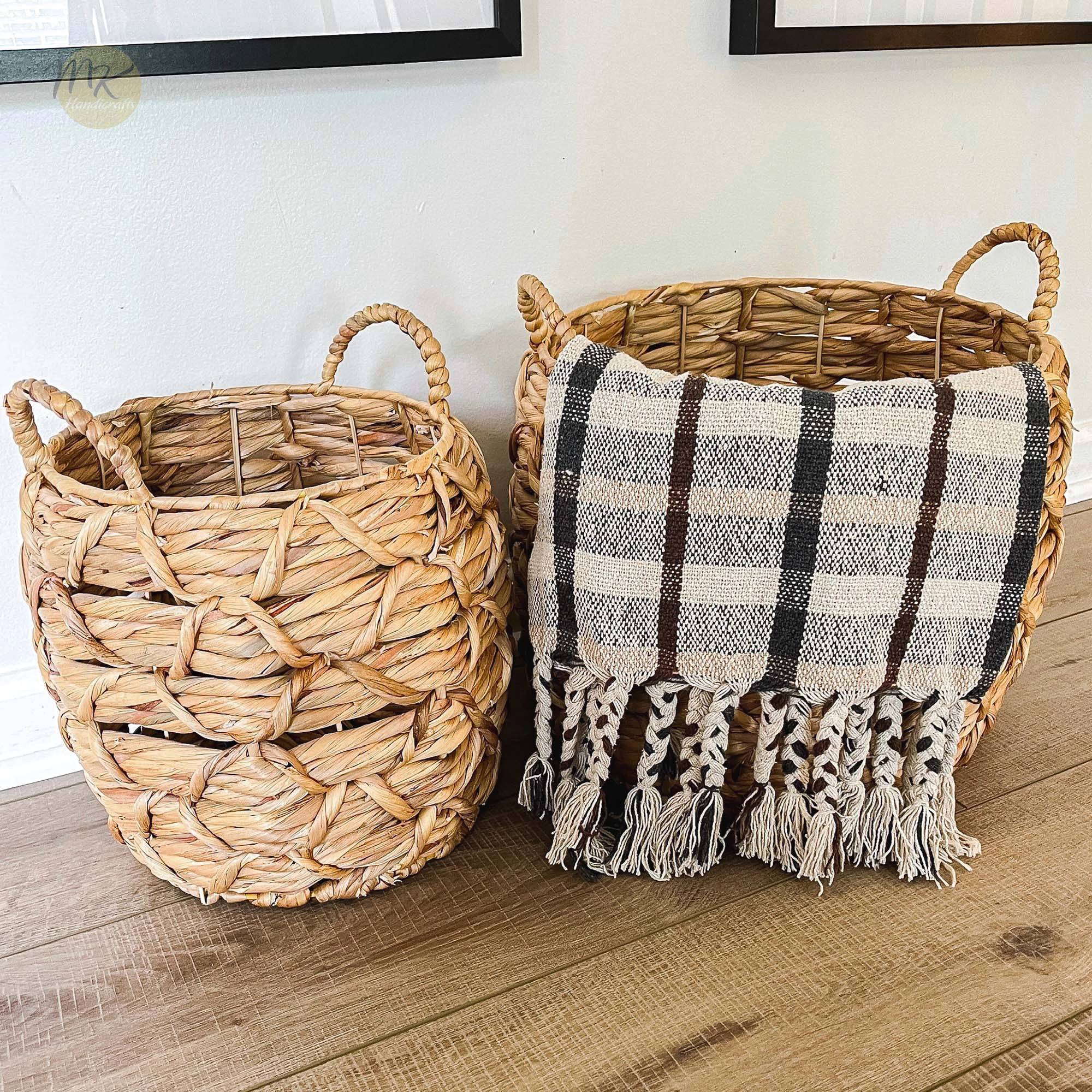 Handmade Large Twist Weave Water Hyacinth Wicker Storage Basket Woven