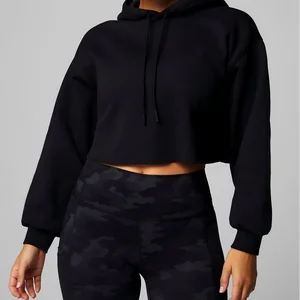 Custom Logo Heavyweight Fleece Zip-Up Cropped Hoodie High Quality Streetwear for Women Winter Autumn Printed Knitted Crop Top