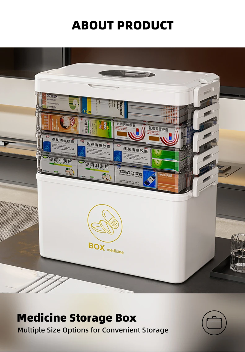 5 tier home stackable medicine storage box portable medicine organizer with removable drawers-2