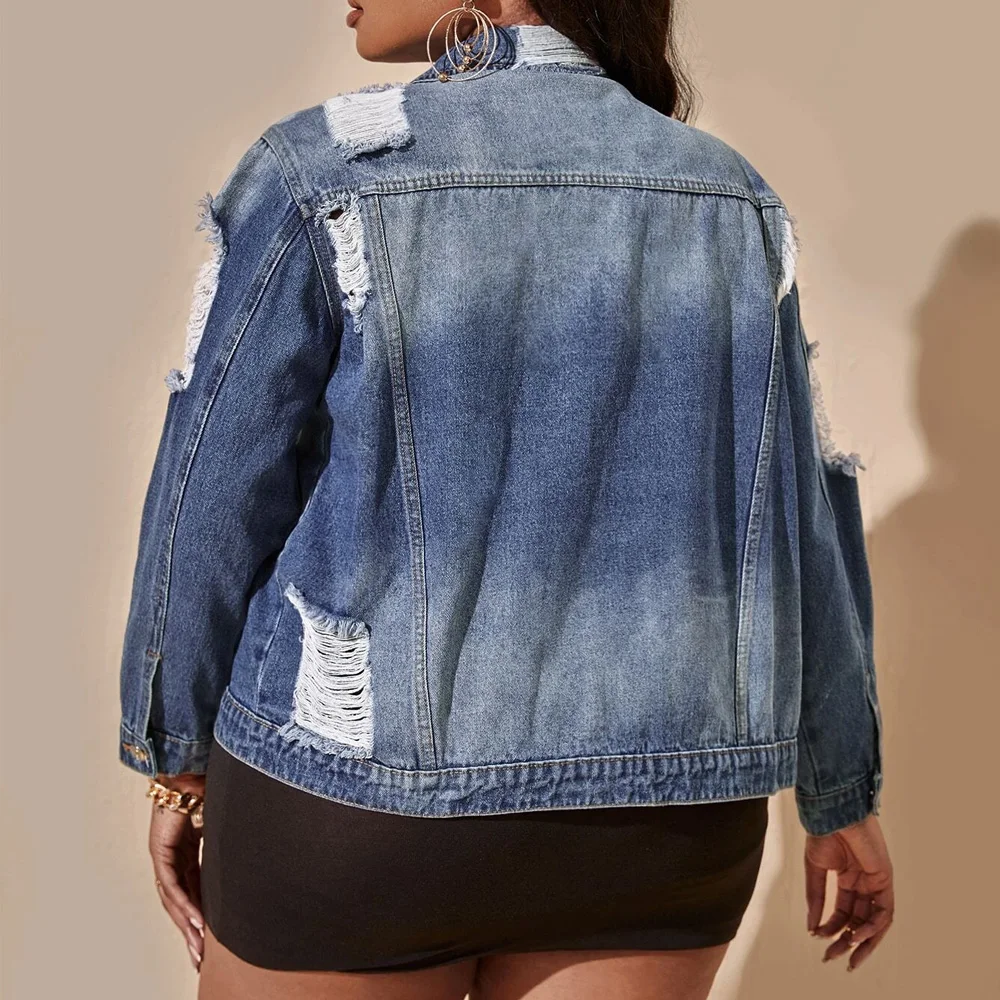 Plus Size Sexy Drop Shoulder Ripped Women's Denim Jackets