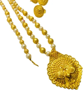 Open Feather Peacock Pearl Best Quality Indian Cloth Fashion Jewelry Necklace Dubai Jewellery 24K Silver Gold Plated Sets