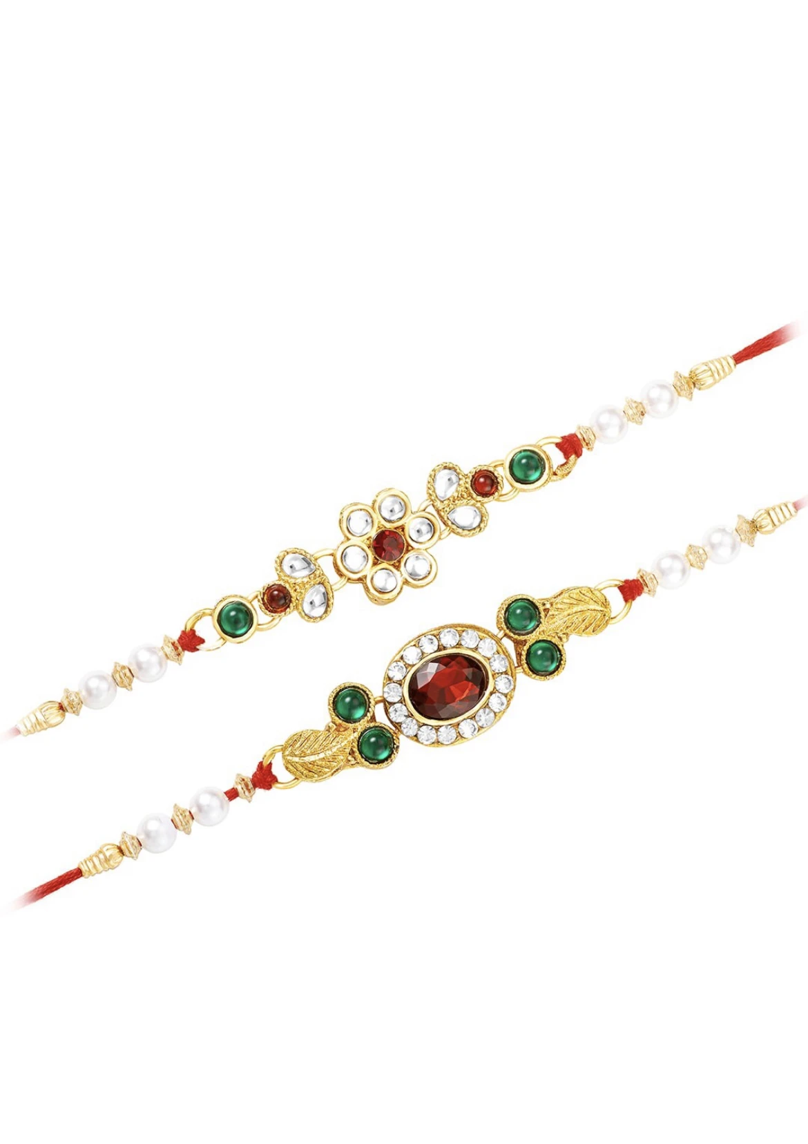 thumbnail image 2 of Buy IndoTribe Premium 7Pc Rakhi Set Rakhi For Brother And Bhabhi 4 Pc Rakhi Bracelet With 1 Diya, Roli & Akshat. Rakhee For Brother Raksha Bandhan Bracelet At 2 of 13