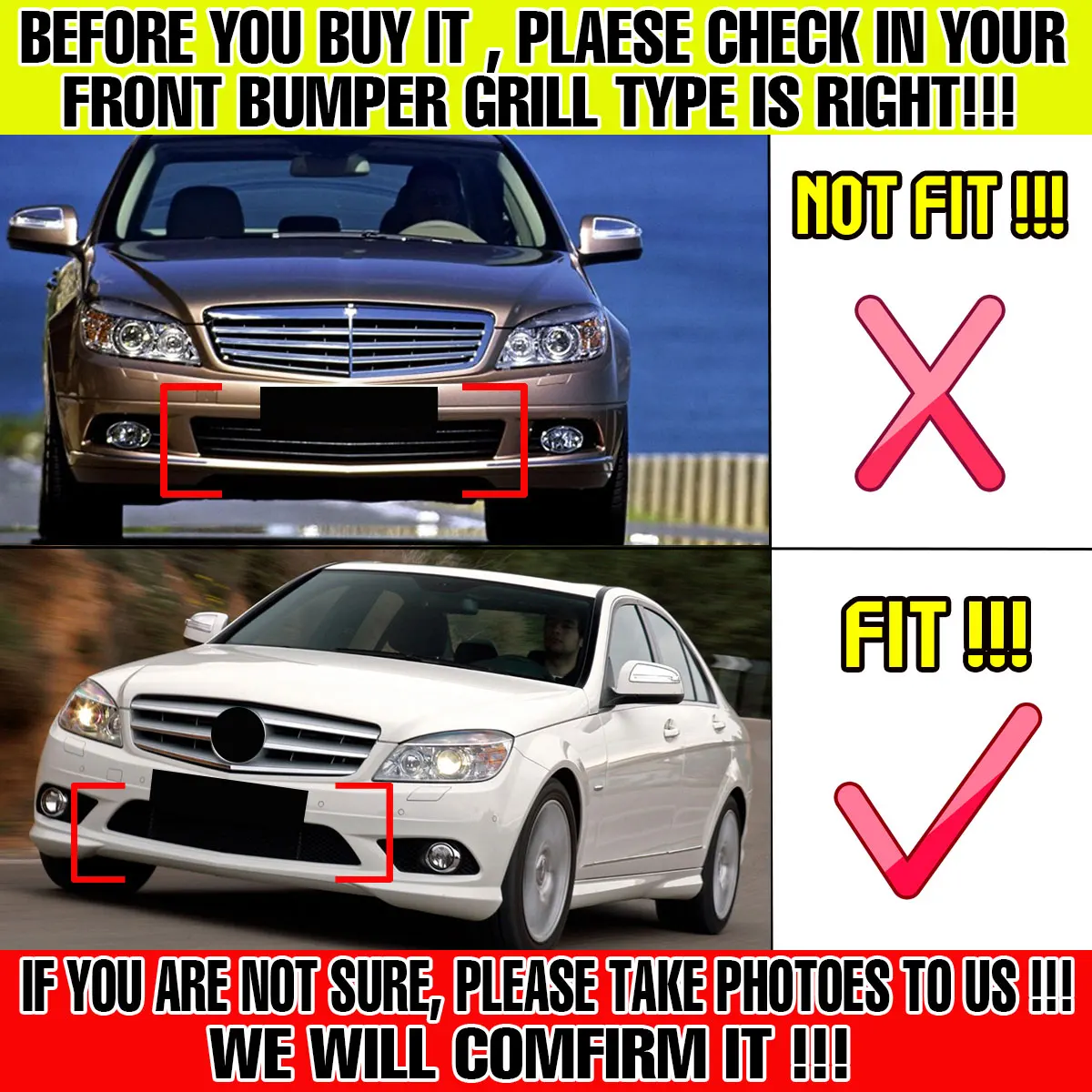 thumbnail image 2 of Front Bumper Lower Grille For Mercedes C-Class W204 2007-2011 – 2048850153 – Honeycomb 2 of 5