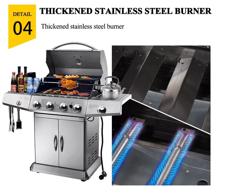 Factory Direct Sales 4 Burner Gas Grill Outdoor Stainless Steel 4 + 1