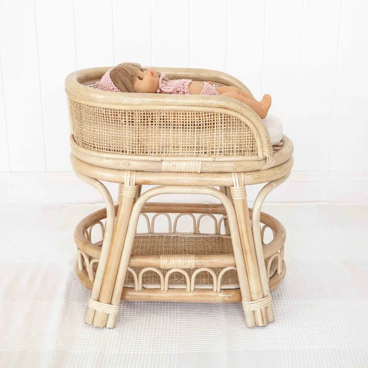 Elegant Natural Rattan Doll Changing Table Handwoven Wicker Changing Table for Doll Nursery Baby Toys Made in Vietnam