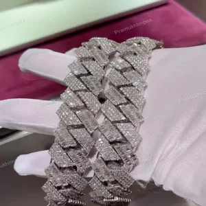 Quality Moissanite Prong Set Miami Cuban Link Chain Solid 925 Sterling Silver Chain Stylish Necklace Jewelry at Wholesale Price