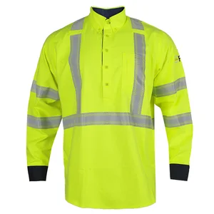 Custom Safety Shirt Hi Vis Reflective Fire Retardant Work Wear Electrician Uniform Yellow Reflective  Fireproof Security Shirt