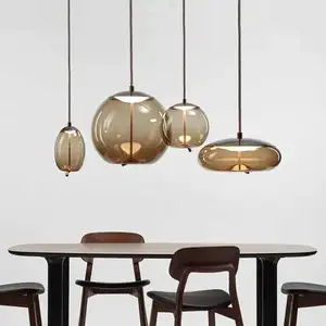 Simple Twisted Rope LED Pendant Light Creative Smoke Gray Glass Kitchen Restaurant Chandelier Middle Sized Lamp