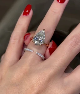 Pear Cut Moissanite Diamond Engagement Ring Set With Bubble Wedding Band Art Deco Bridal Set Ring For Her Anniversary Ring