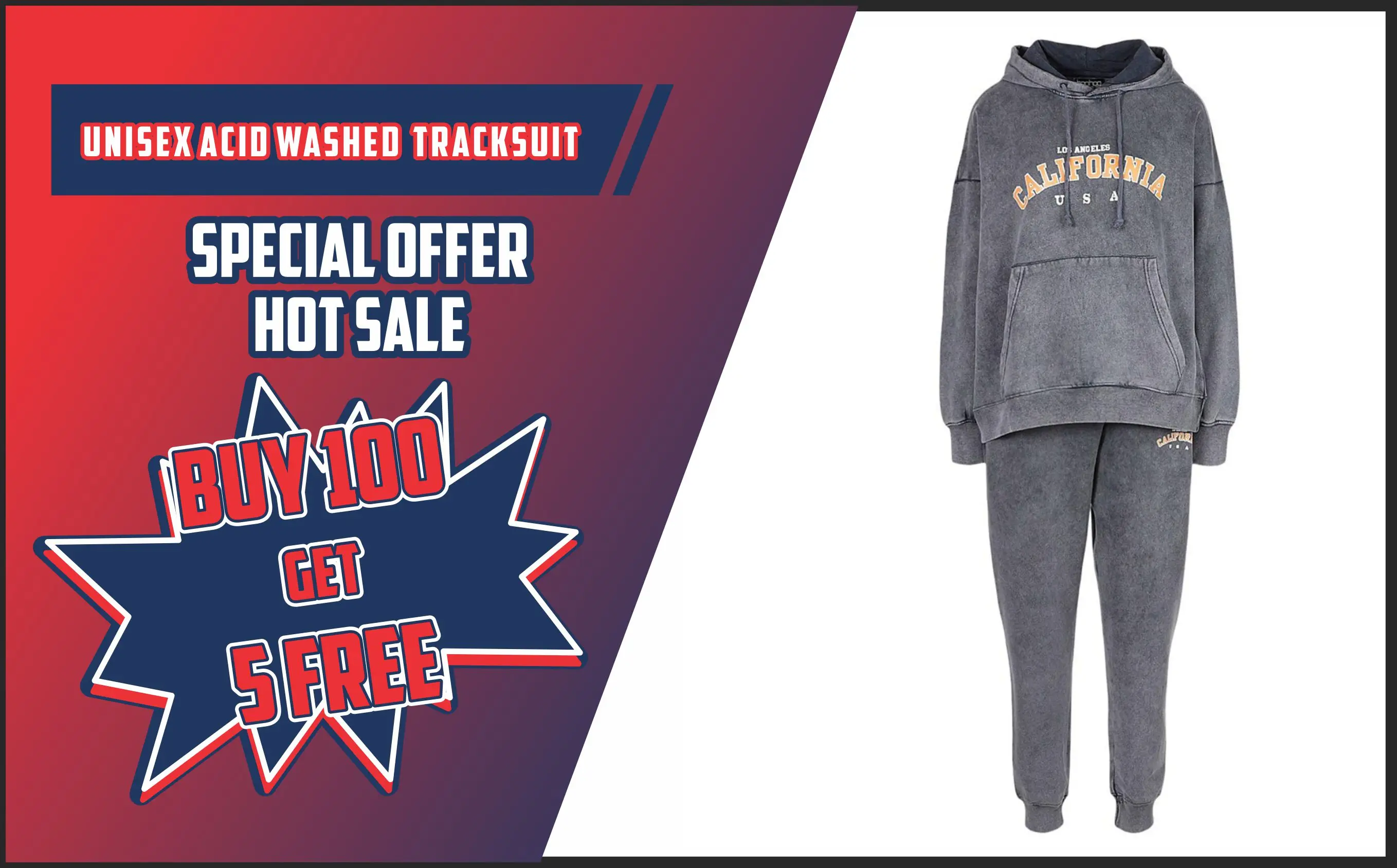 High Quality Heavyweight Acid Wash Tracksuit Vintage Hoodie And