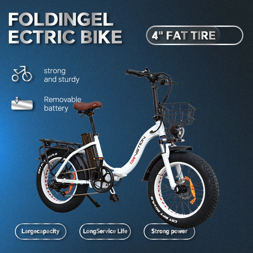 DrVetion CT20 Electric Fat Bike 48V 750W up to 45km/h 250W Rear Hub Motor Aluminum Frame 60km Range