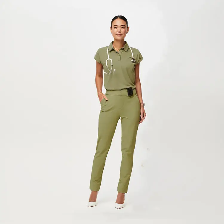 2024 Doctor Women Scrub Set Short Sleeve Fashion Zipper Design Nursing Uniform Sets Medical/Dental/Lab Use