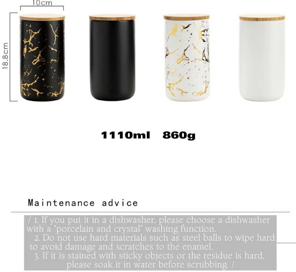 Wholesale Nordic new gold and marble design porcelain food seasoning condiment ceramic storage jar with lid manufacture