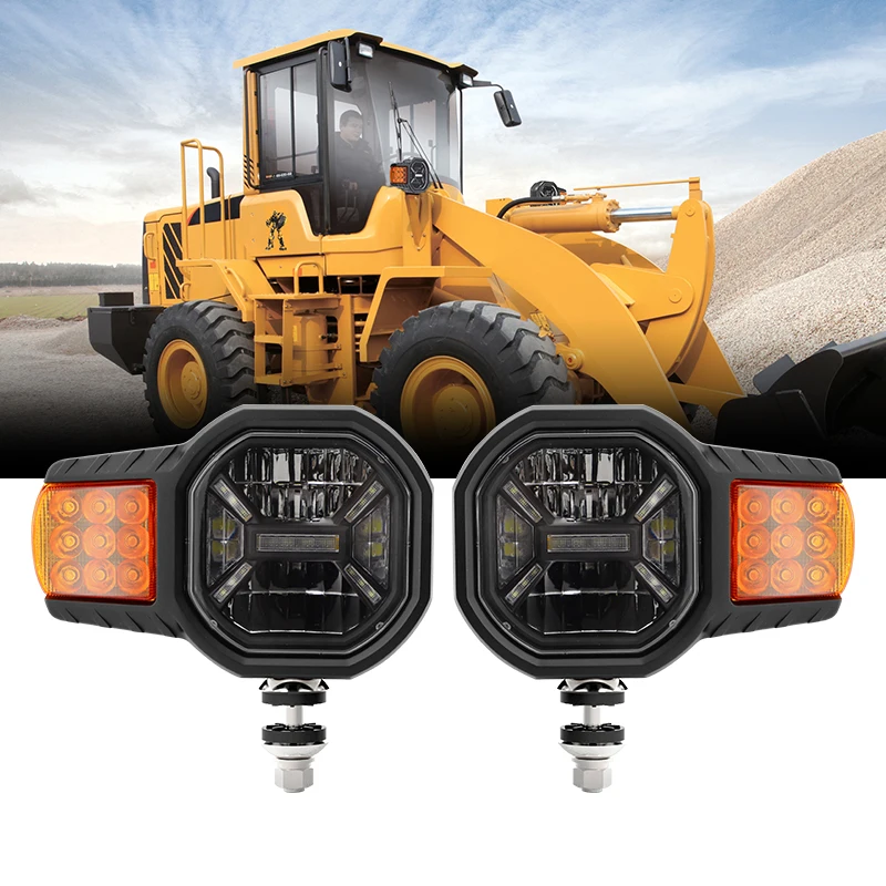 60W Dual-Color White Amber LED Combination Headlight Multifunction High Low Beam for Snowplow Agriculture Car Light Accessory