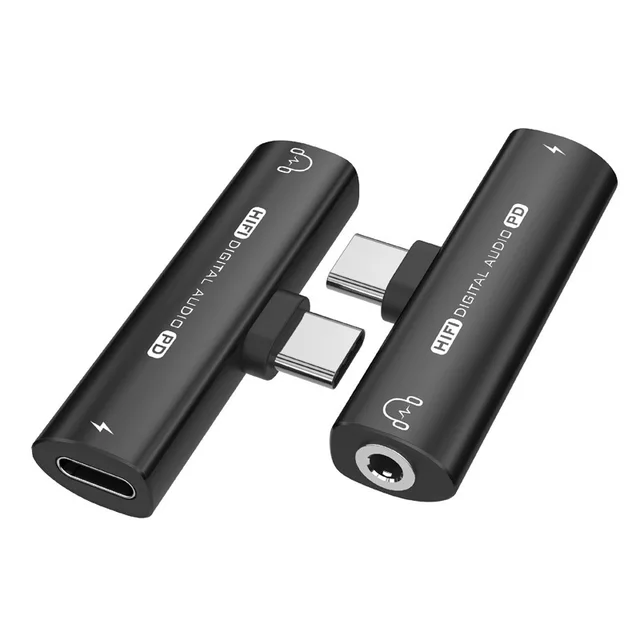 HiFi DAC 60W Fast Charging 2in1 USB C 3.5mm Converter Headphone Mic Jack Adapter for iPad iPhone for Samsung for Galaxy Pixel