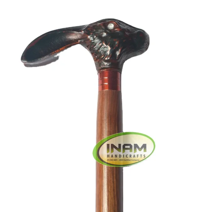 Vintage Style Wooden Foldable Walking Stick With Brass Rabbit Handle ...