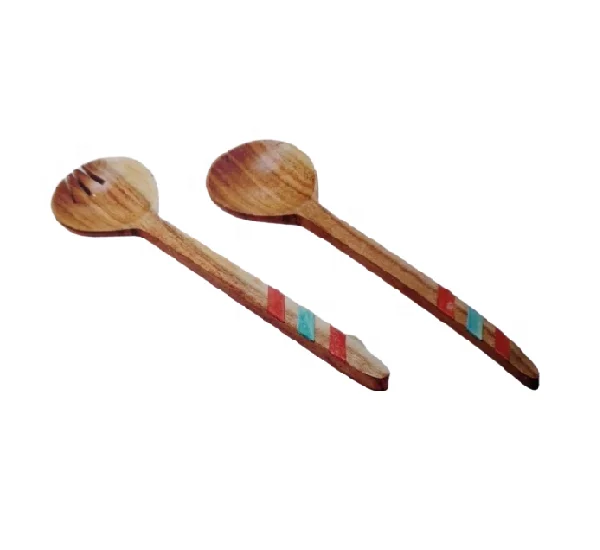 Оптовая продажа набор сервировочных ложек из смолы и дерева для салата 2 натурального индийский
