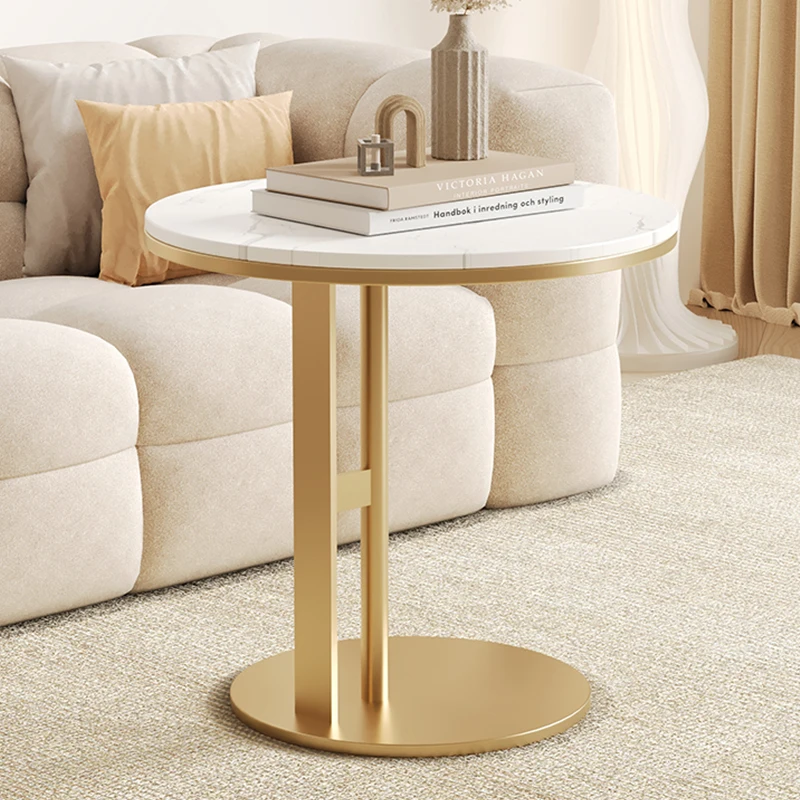 Modern E-Shaped Sintered Stone Side Table with Carbon Steel Base for Sofa Embedding Use
