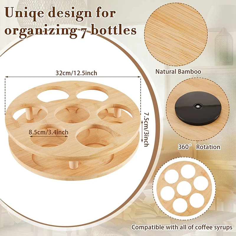 Coffee Syrup Organizer Rotating Coffee Syrup Rack Bamboo Revolving ...