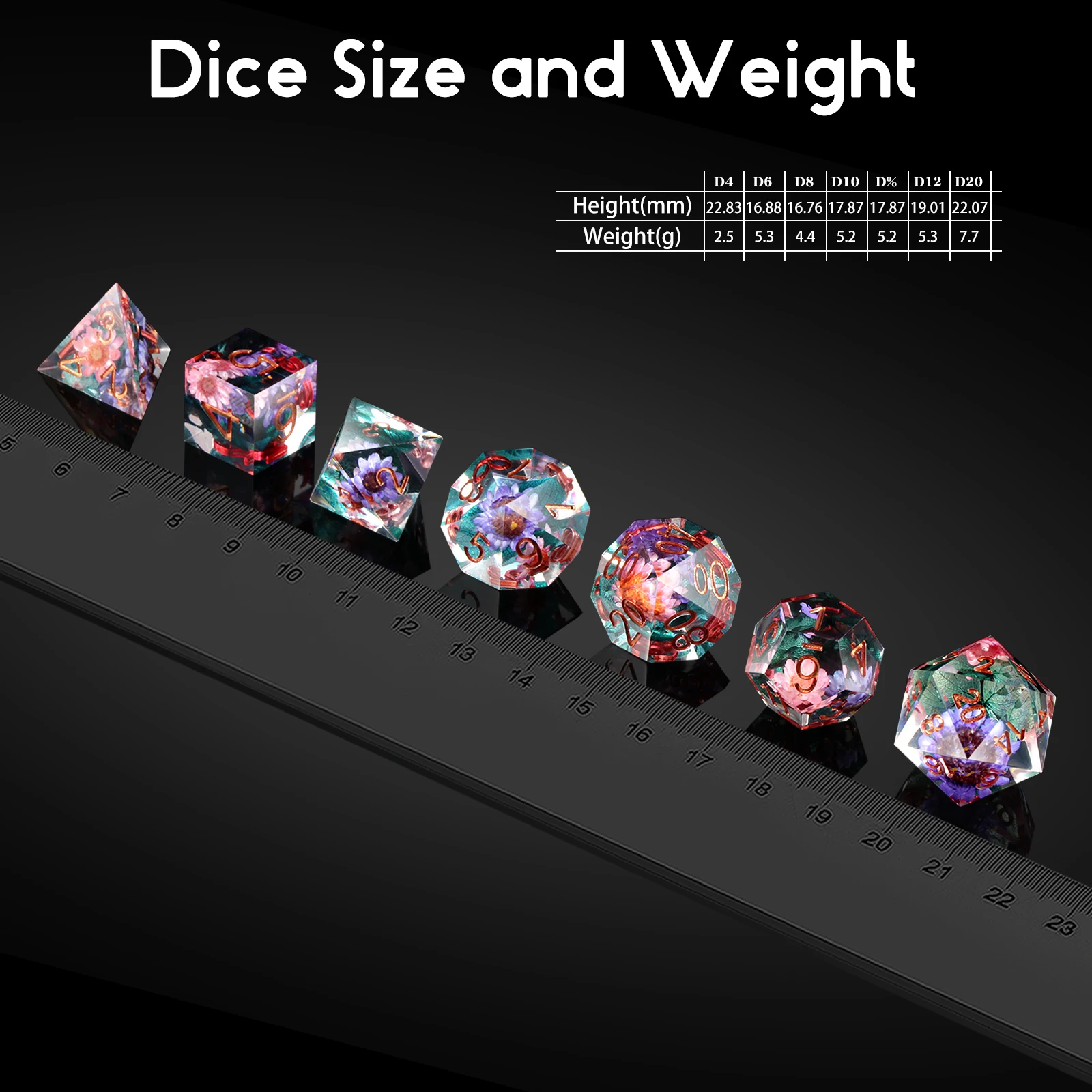 Custom Dnd Dice Set D20 Handmade Sharp Edge Dice 7 Piece Rpg Dice Game