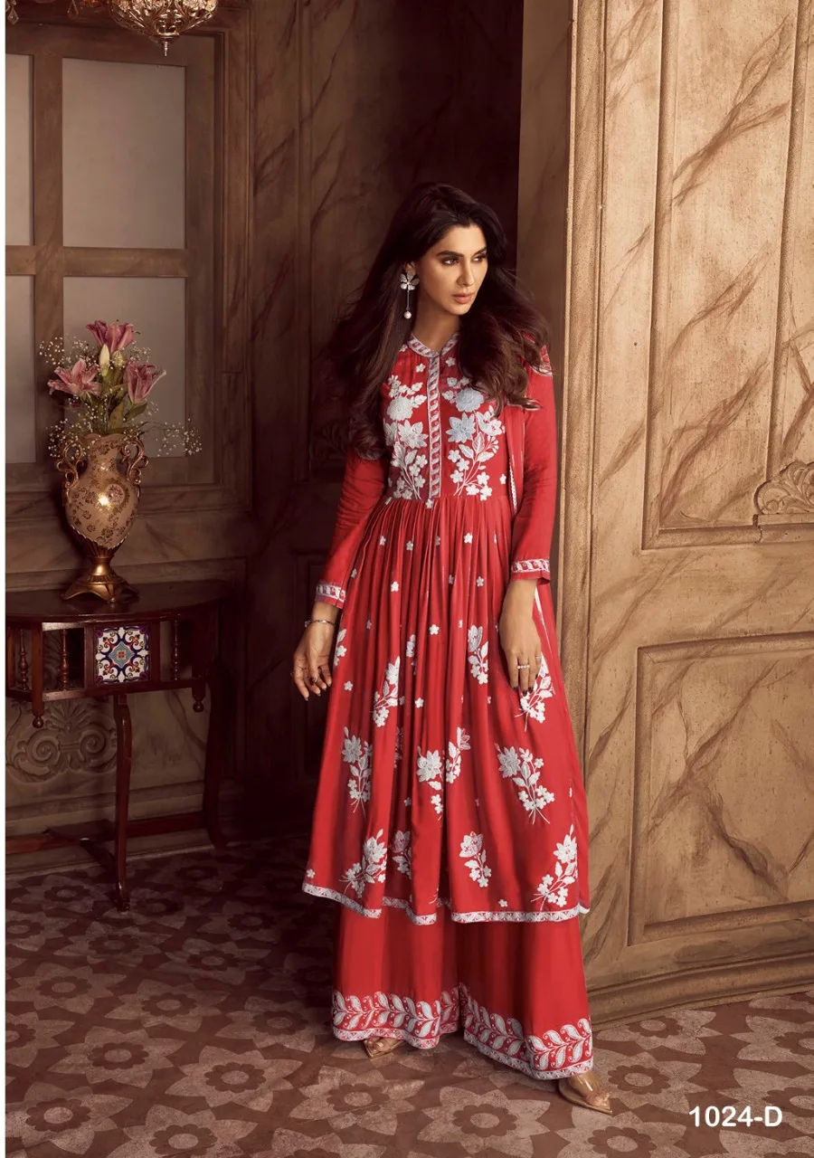 Islamic Pakistani Designer Rayon Embroidery Anarkali Kurti Palazzo Set for Womens Girls Wedding Party Function Wholesale Rate