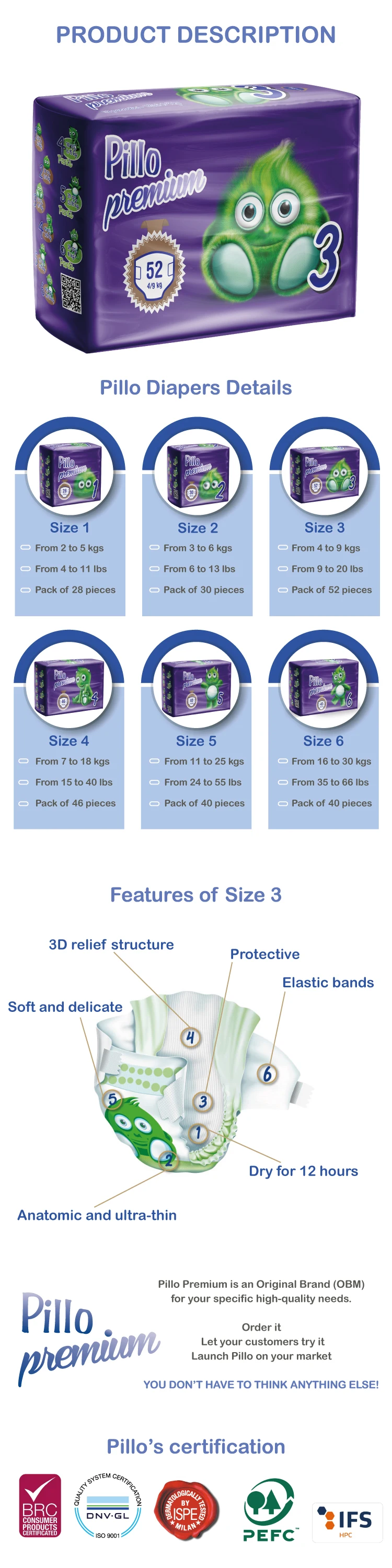 High Quality Italian Diapers Premium Size 3 Best Wholesale Disposable